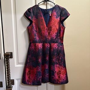 Cap Sleeve Brocade Fit & Flare Dress